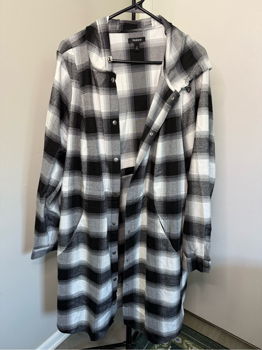 Torrid Long Black and White Plaid Shacket - 3X